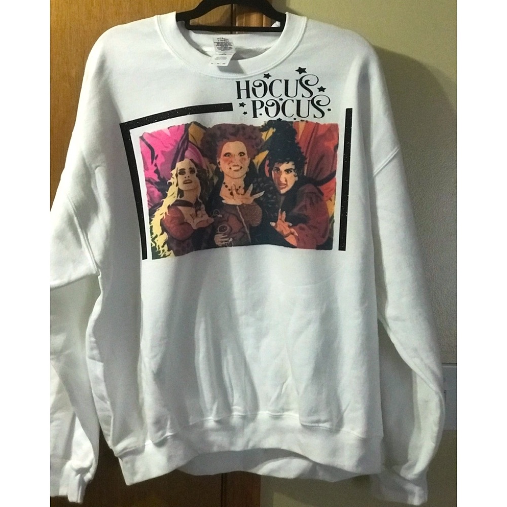 New Hocus Pocus Halloween Black Glitter witch costume sweater White shirt 1x - Picture 2 of 3
